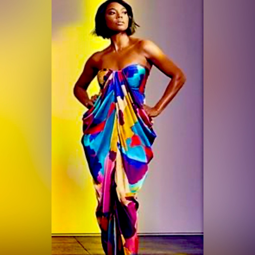 NY&Co Multi Color Asymmetrical Strapless Dress #36 - Picture 1 of 2